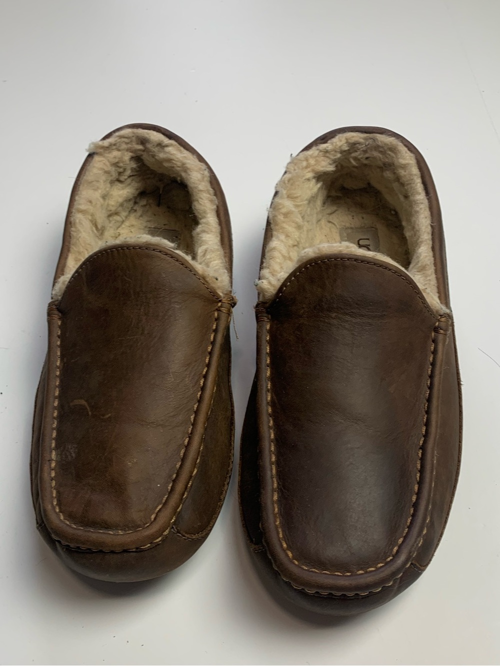UGG Men's Ascot Slippers Shoes Leather Sheepskin Espresso Brown Size 10